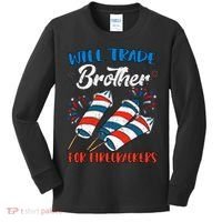 Will Trade Brother For Firecrackers 4th Of July Kids Long Sleeve Shirt thumb 0