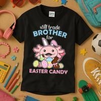 Will Trade Brother For Easter Candy Cute Axolotl Kids T-Shirt thumb 3