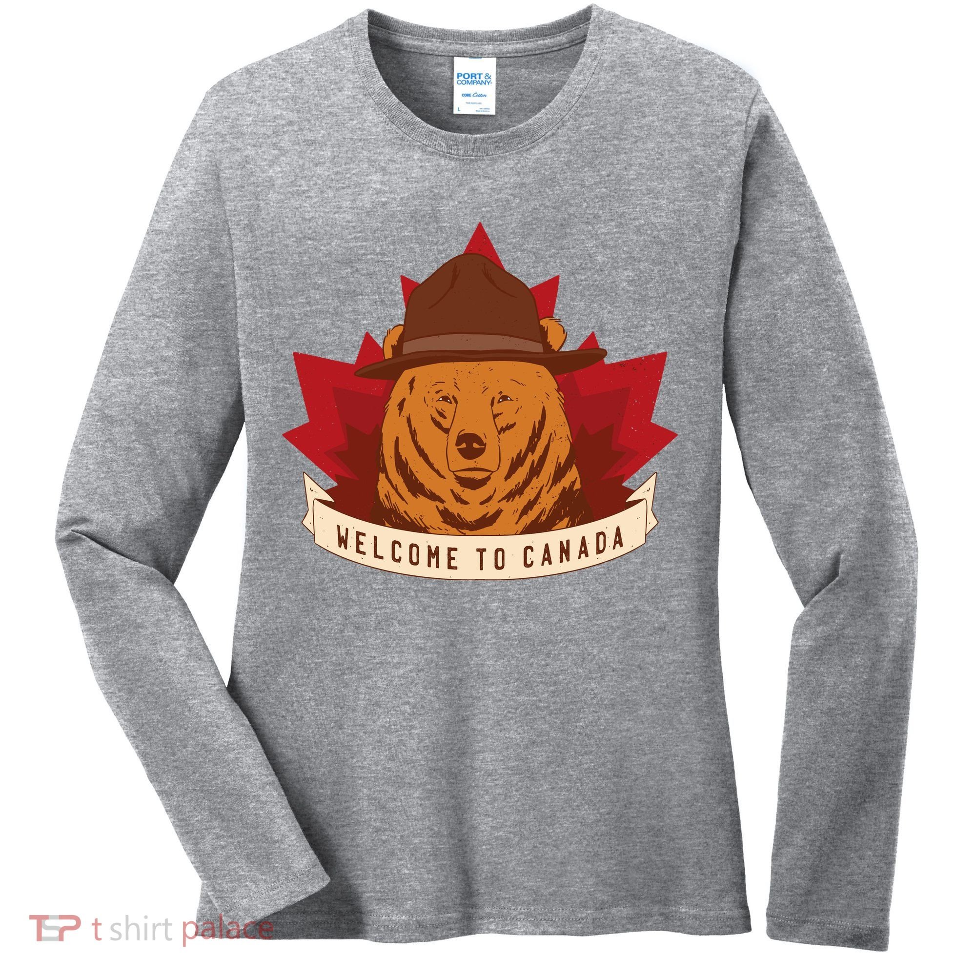 Welcome To Canada Maple Leaf Bear Women's Long Sleeve Shirt