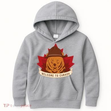 Welcome To Canada Maple Leaf Bear Kids Hoodie