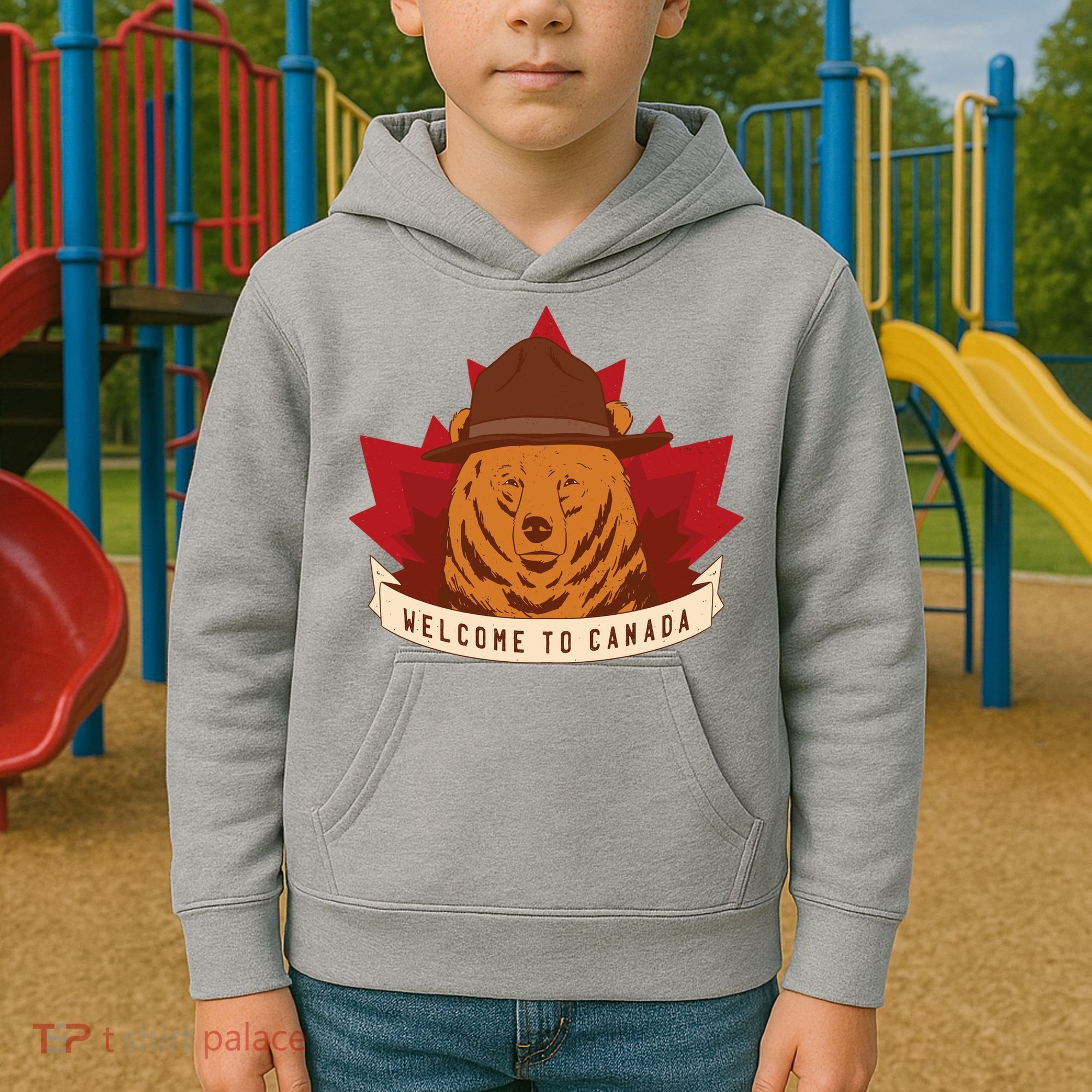 Welcome To Canada Maple Leaf Bear Kids Hoodie