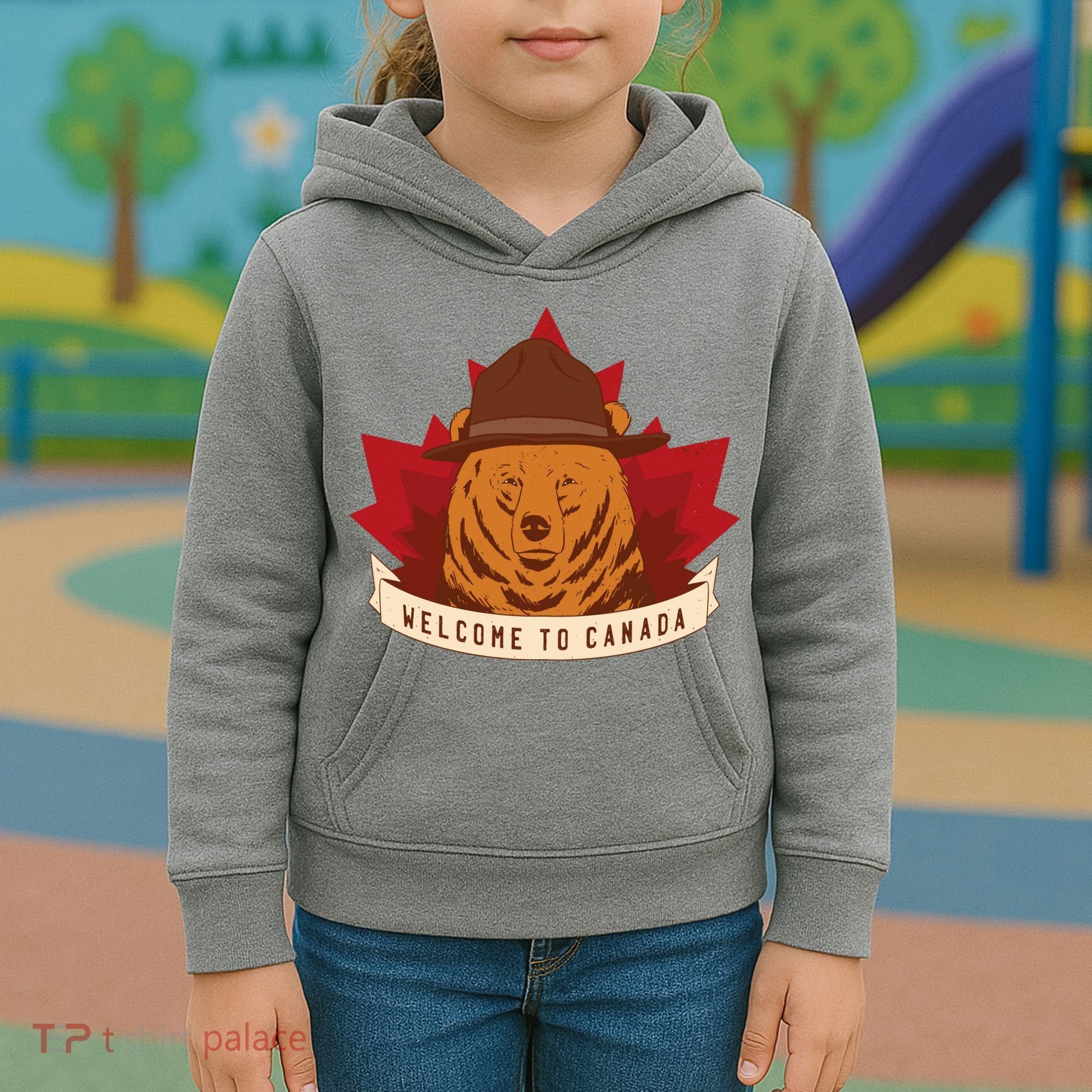 Welcome To Canada Maple Leaf Bear Kids Hoodie