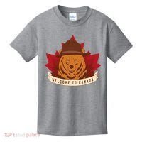 Welcome To Canada Maple Leaf Bear Kids T-Shirt thumb 0