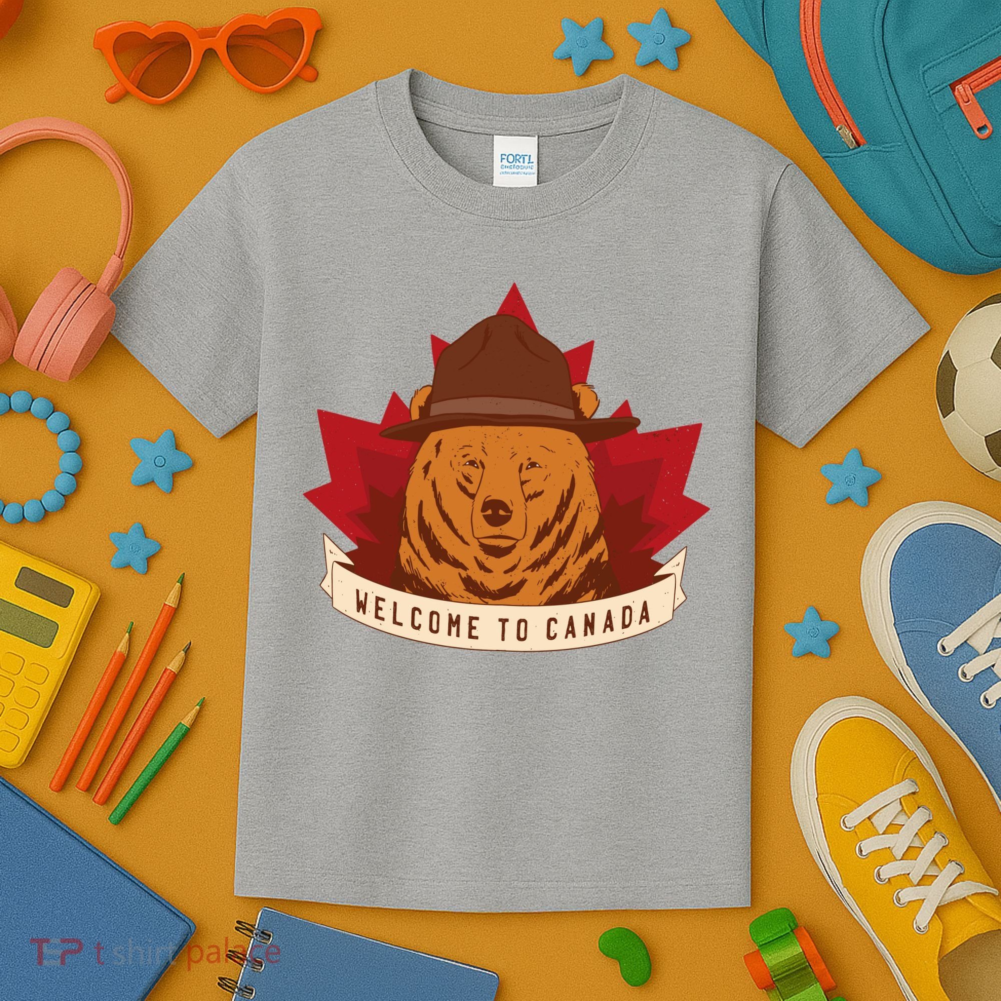 Welcome To Canada Maple Leaf Bear Kids T-Shirt