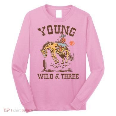 Wild & Three Cow Western Rodeo 3rd Birthday Long Sleeve Shirt