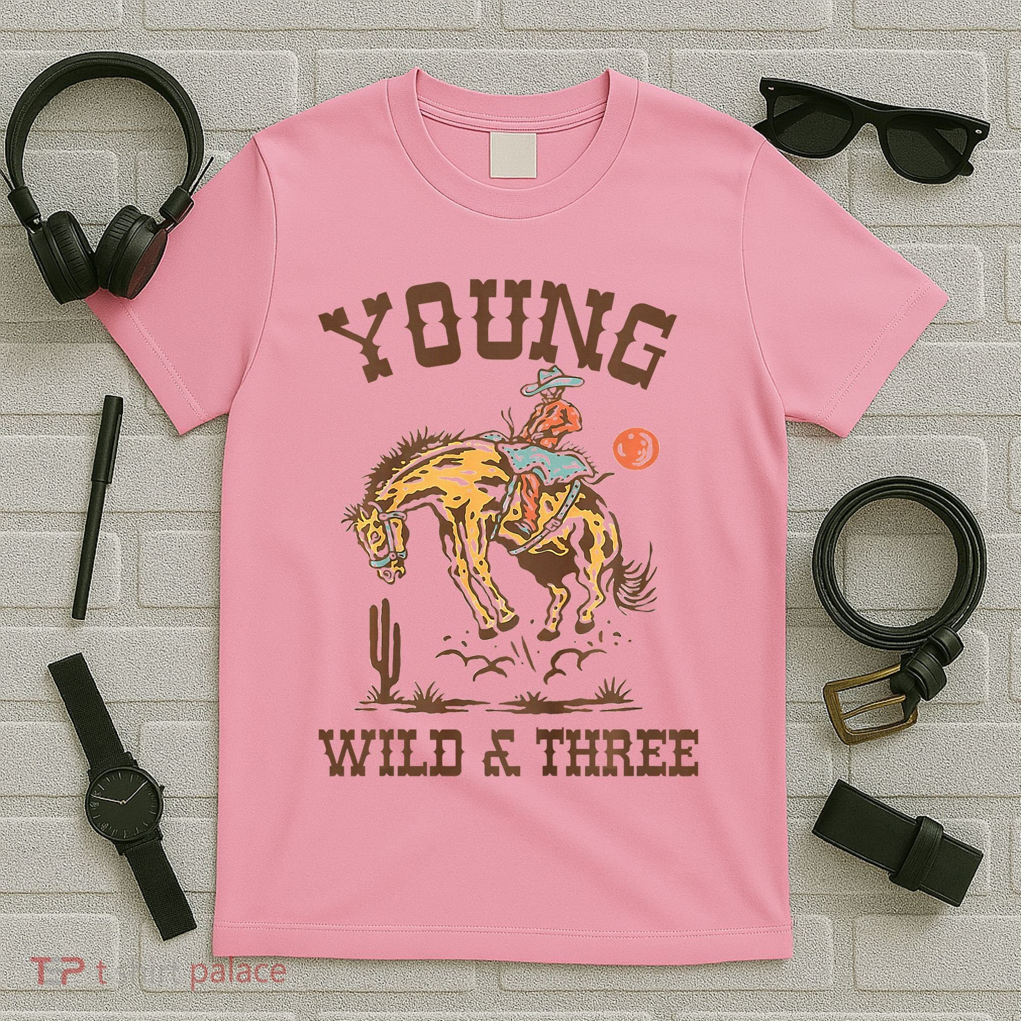 Wild & Three Cow Western Rodeo 3rd Birthday T-Shirt