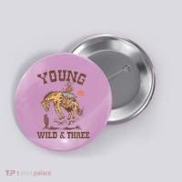 Wild & Three Cow Western Rodeo 3rd Birthday Button thumb 0