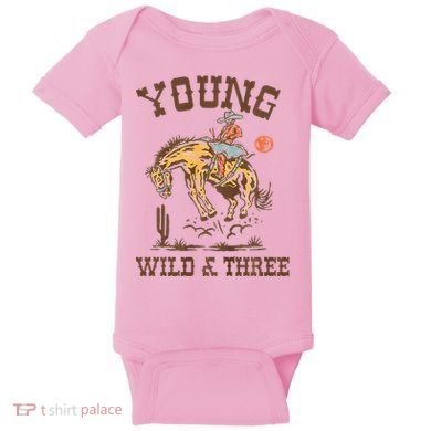 Wild & Three Cow Western Rodeo 3rd Birthday Baby Bodysuit
