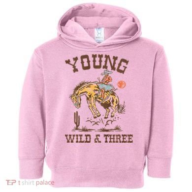Wild & Three Cow Western Rodeo 3rd Birthday Toddler Hoodie