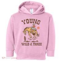 Wild & Three Cow Western Rodeo 3rd Birthday Toddler Hoodie thumb 0