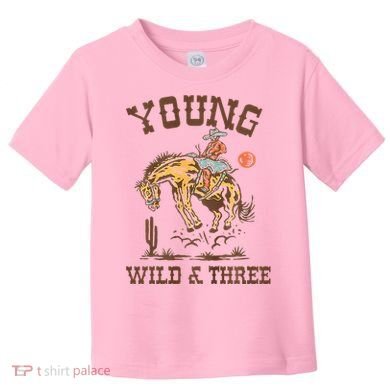 Wild & Three Cow Western Rodeo 3rd Birthday Toddler T-Shirt
