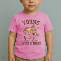 Wild & Three Cow Western Rodeo 3rd Birthday Toddler T-Shirt thumb 2