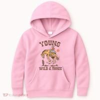 Wild & Three Cow Western Rodeo 3rd Birthday Kids Hoodie thumb 0