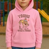 Wild & Three Cow Western Rodeo 3rd Birthday Kids Hoodie thumb 2