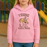 Wild & Three Cow Western Rodeo 3rd Birthday Kids Hoodie thumb 3
