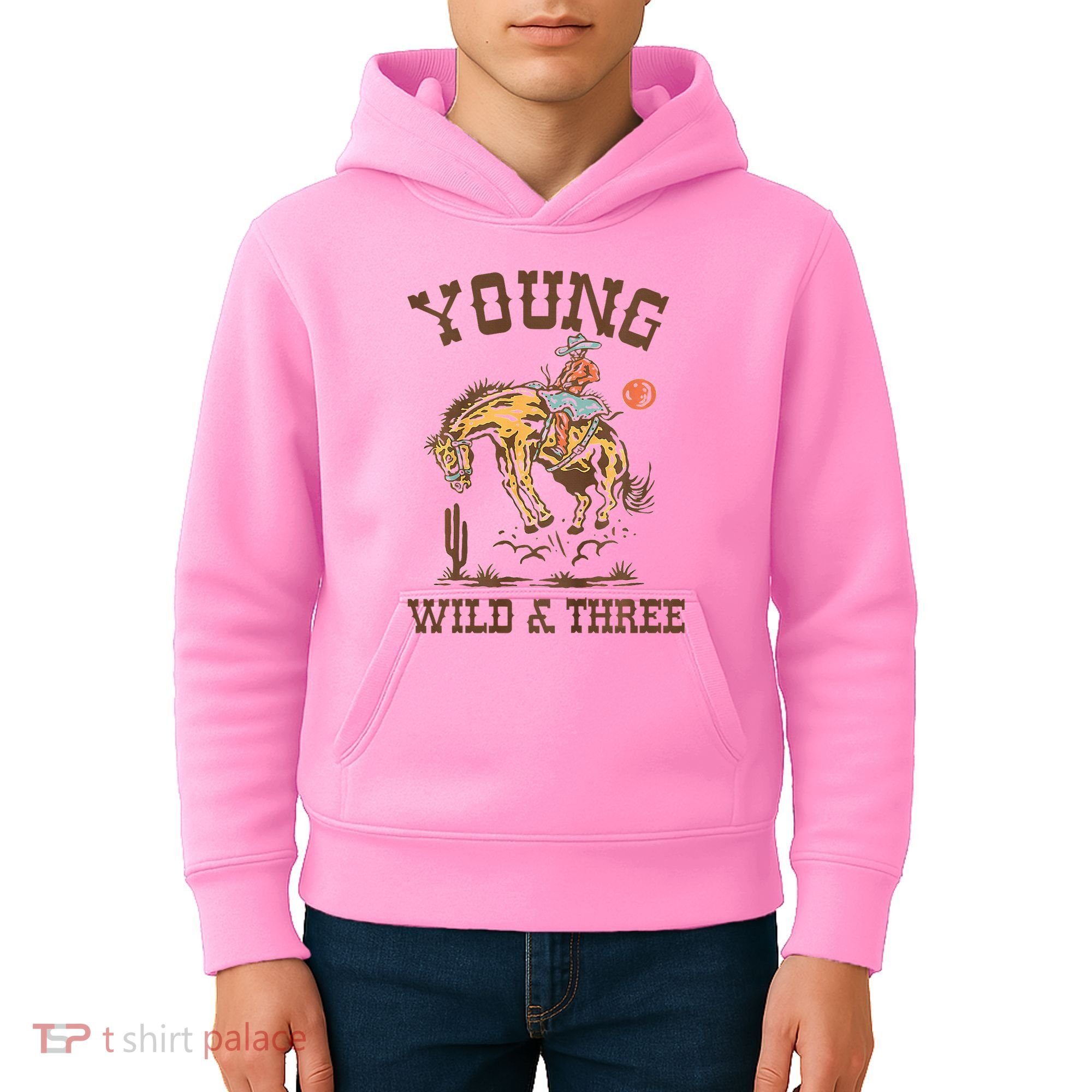 Wild & Three Cow Western Rodeo 3rd Birthday Kids Hoodie