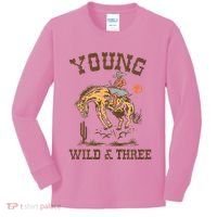 Wild & Three Cow Western Rodeo 3rd Birthday Kids Long Sleeve Shirt thumb 0