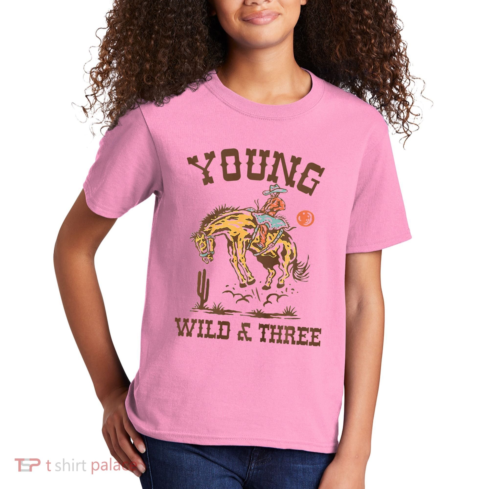 Wild & Three Cow Western Rodeo 3rd Birthday Kids T-Shirt