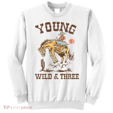 Wild & Three Cow Western Rodeo 3rd Birthday Sweatshirt