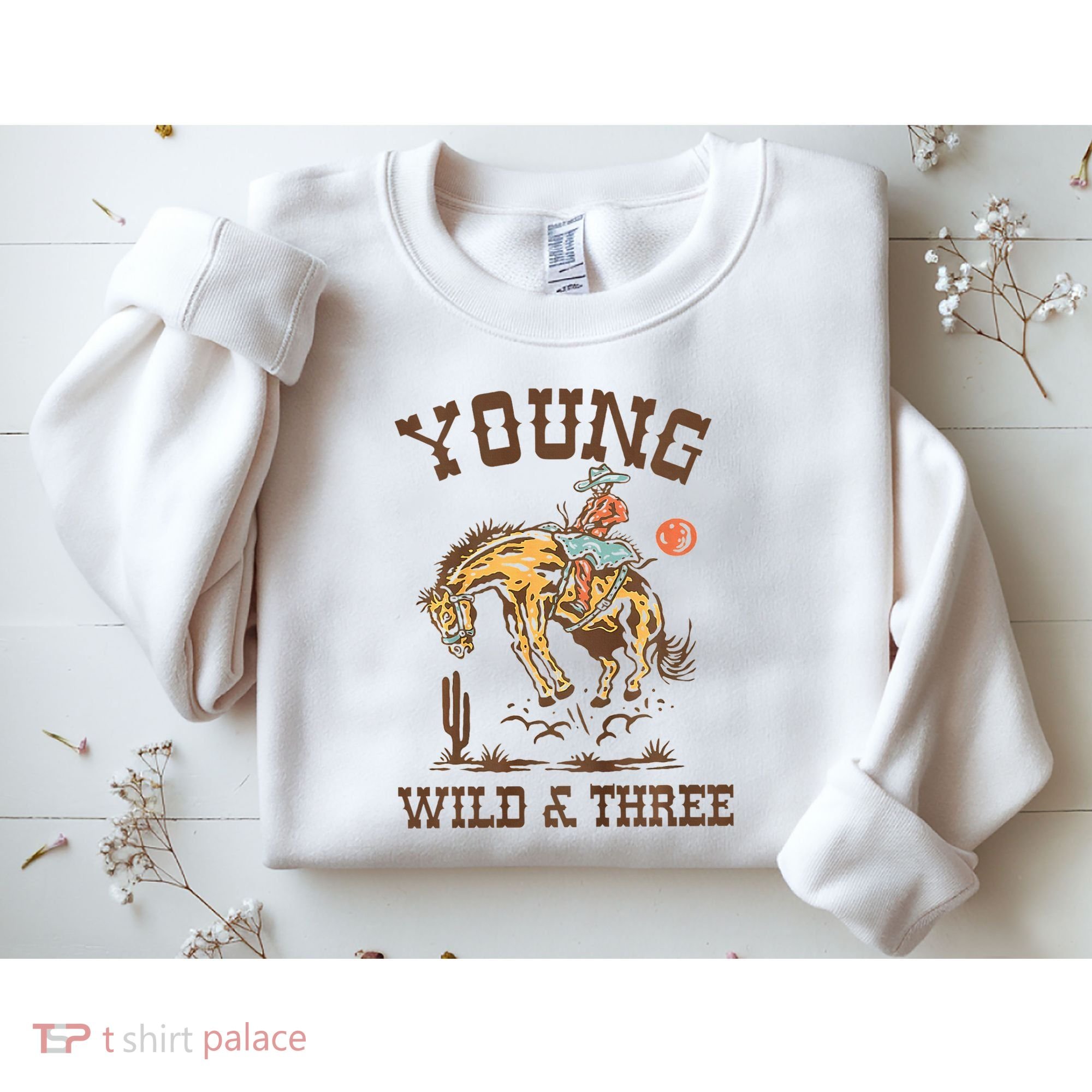 Wild & Three Cow Western Rodeo 3rd Birthday Sweatshirt