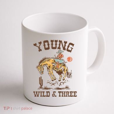 Wild & Three Cow Western Rodeo 3rd Birthday Coffee Mug back