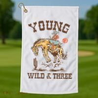 Wild & Three Cow Western Rodeo 3rd Birthday Golf Towel thumb 1
