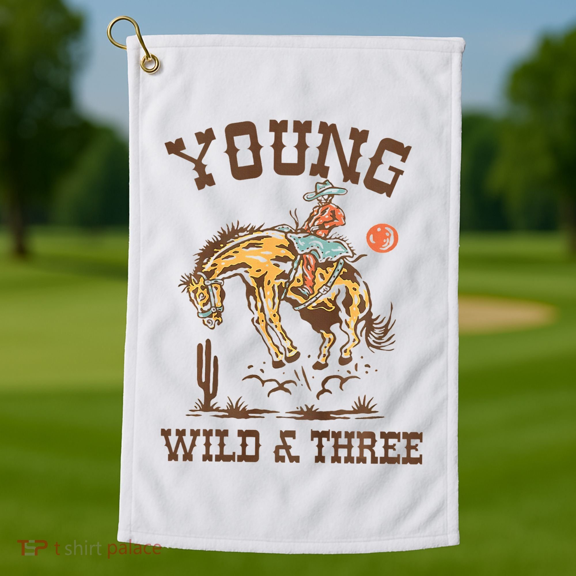 Wild & Three Cow Western Rodeo 3rd Birthday Golf Towel