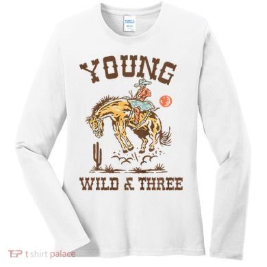 Wild & Three Cow Western Rodeo 3rd Birthday Women's Long Sleeve Shirt