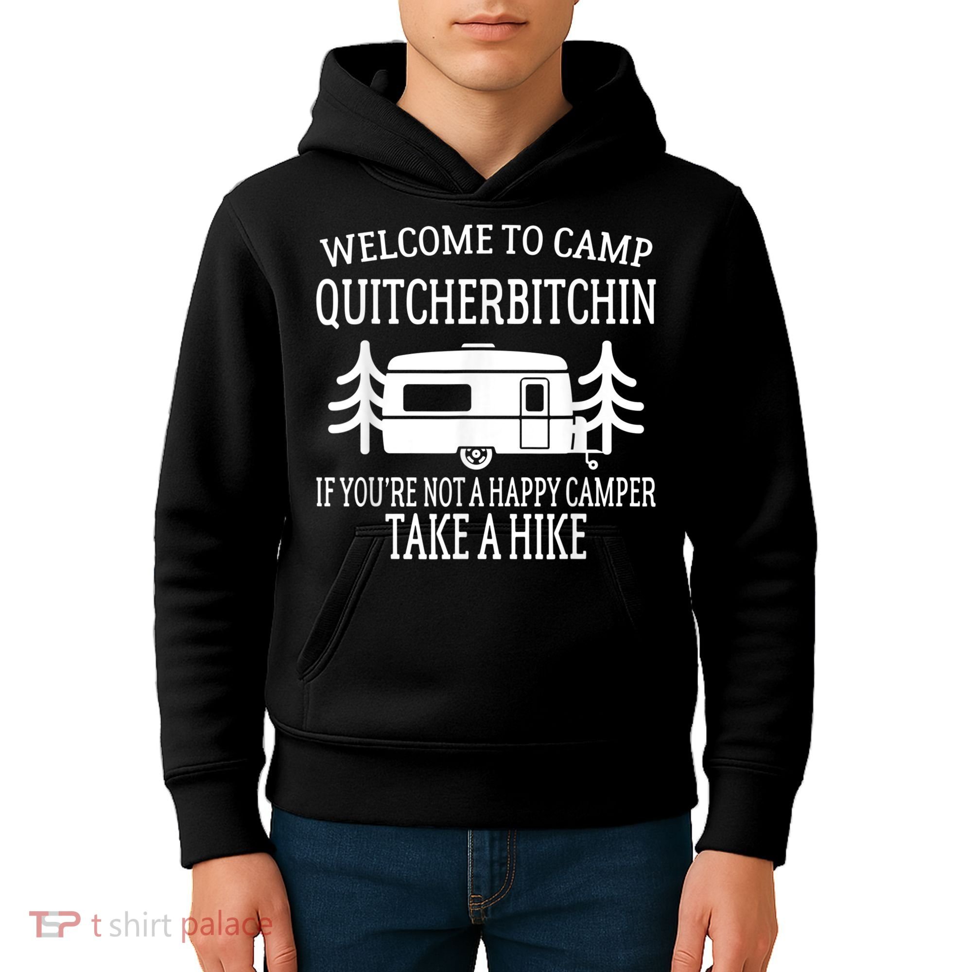 Welcome To Camp Quitcherbitchin Funny Camping Kids Hoodie