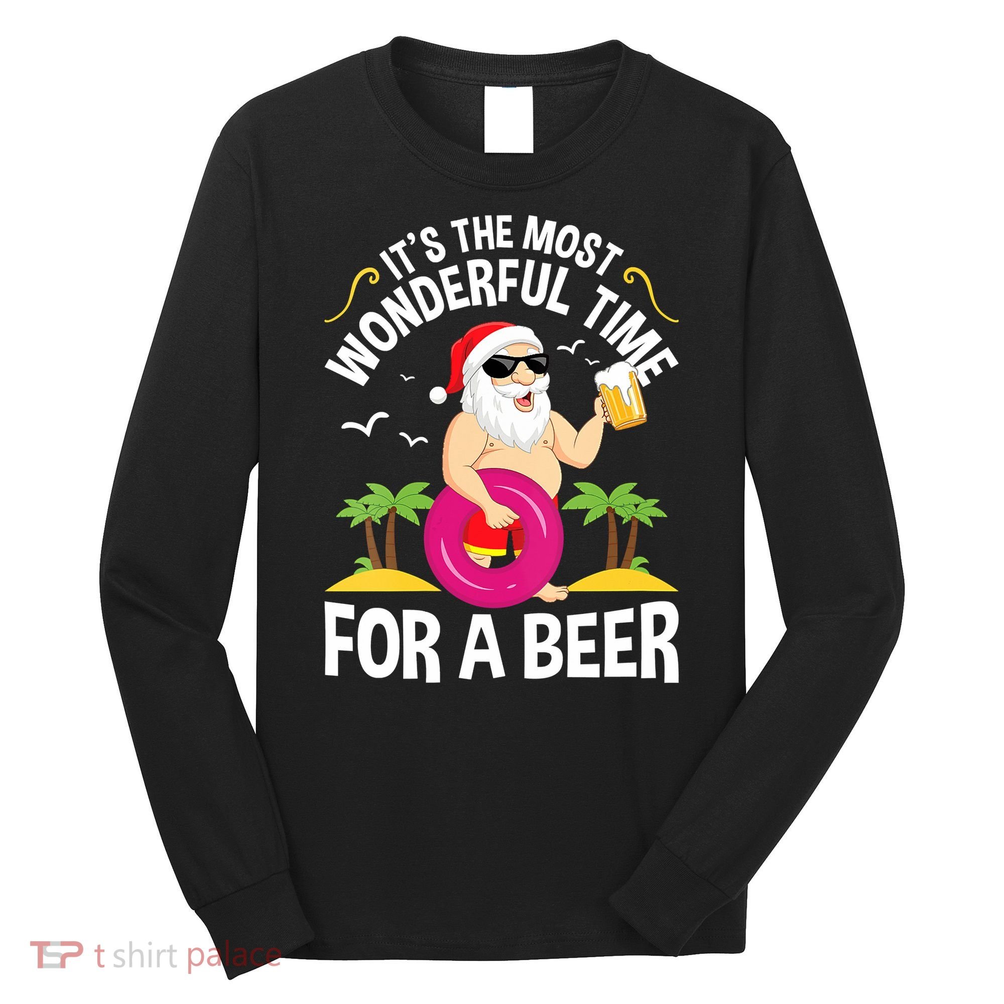 Womens Tropical Christmas It's The Most Wonderful Time For A Beer Long Sleeve Shirt