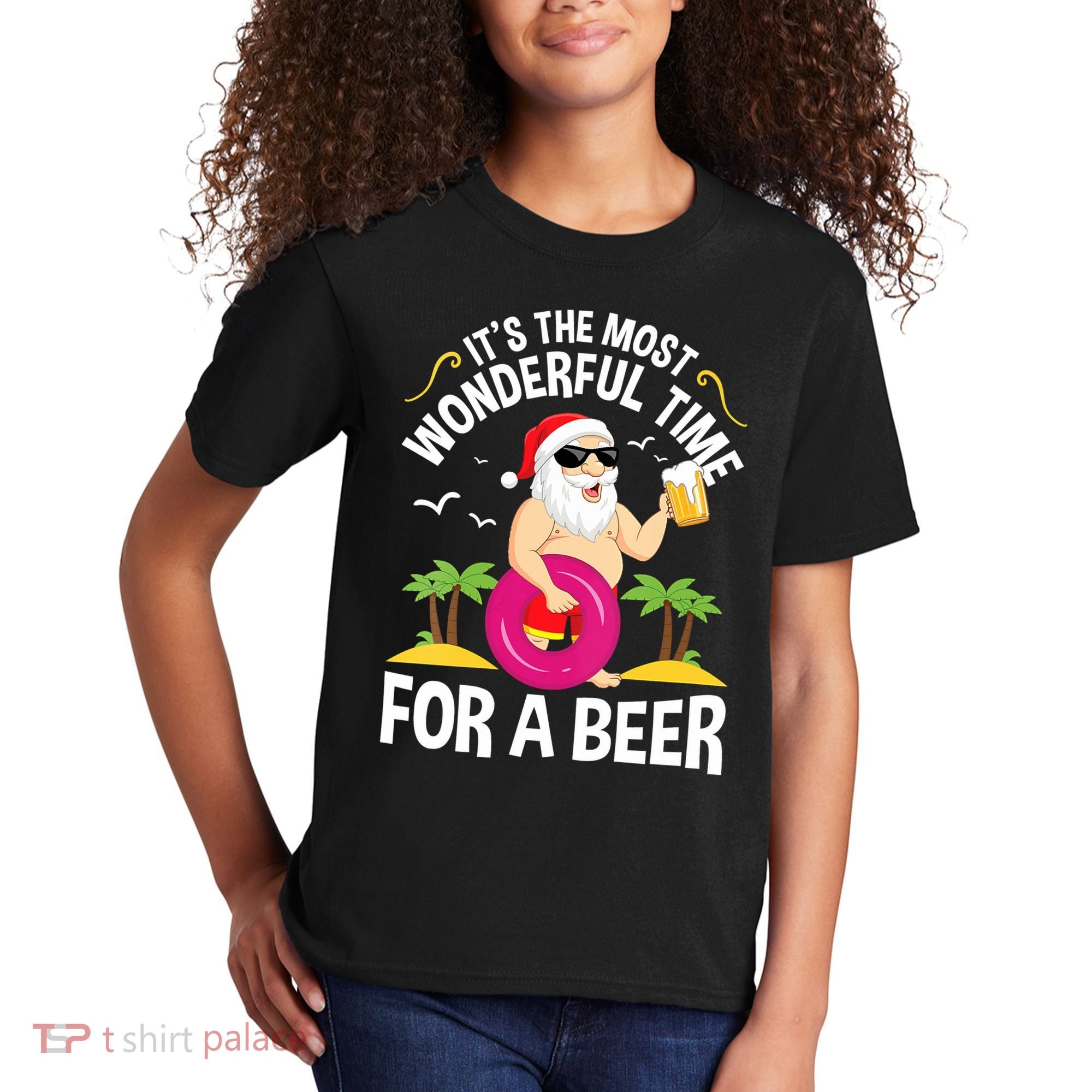 Womens Tropical Christmas It's The Most Wonderful Time For A Beer Kids T-Shirt