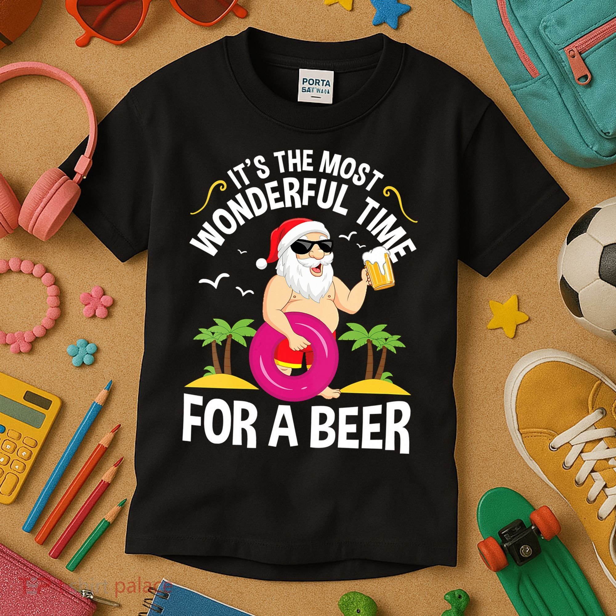 Womens Tropical Christmas It's The Most Wonderful Time For A Beer Kids T-Shirt