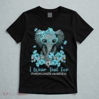 Women Teal Elephant I Wear Teal For Ovarian Cancer Awareness T-Shirt thumb 5