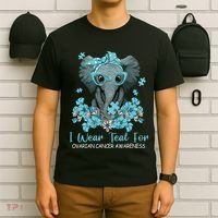 Women Teal Elephant I Wear Teal For Ovarian Cancer Awareness T-Shirt thumb 6