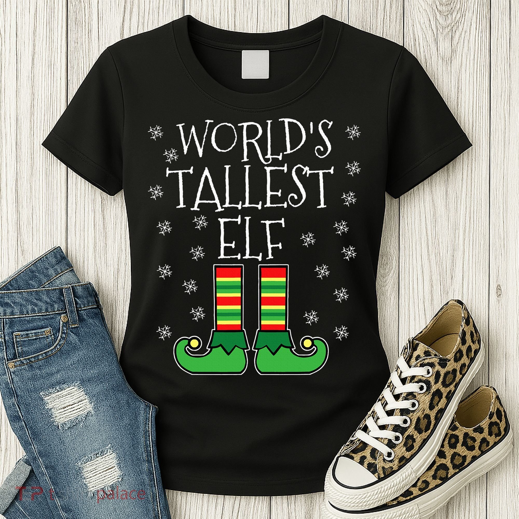 WorldS Tallest Elf Matching Family Group Christmas Couples Women's T-Shirt