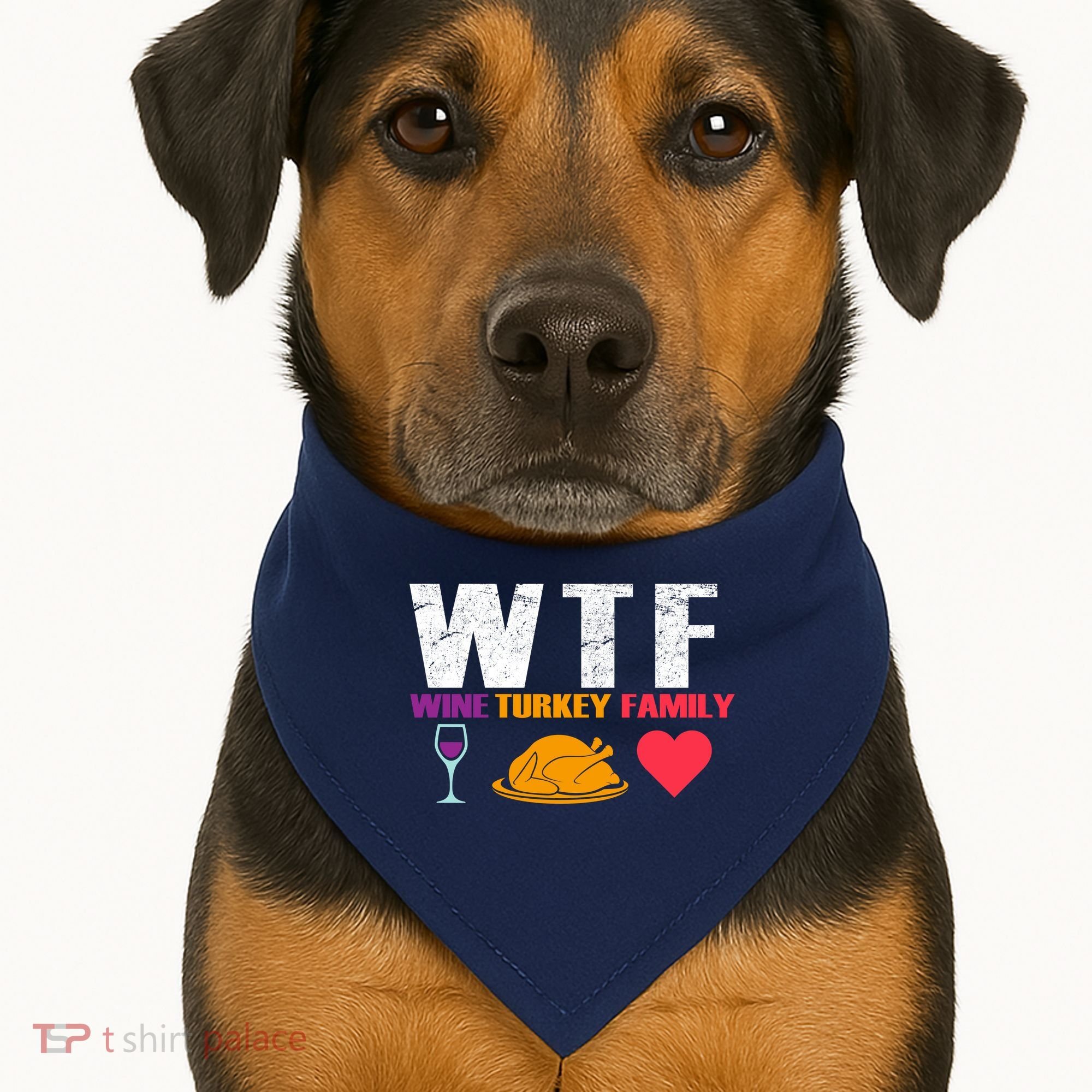 WTF Wine Turkey Family Thanksgiving  USA-Made Doggie Bandana