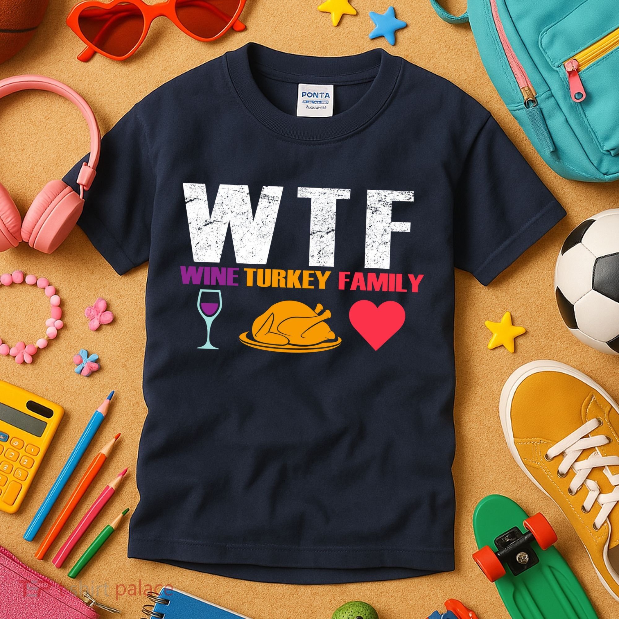WTF Wine Turkey Family Thanksgiving  Kids T-Shirt