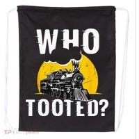 Who Tooted Funny Train Lover Cute Model Railroad Conductor Drawstring Bag thumb 0
