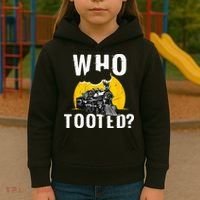 Who Tooted Funny Train Lover Cute Model Railroad Conductor Kids Hoodie thumb 3