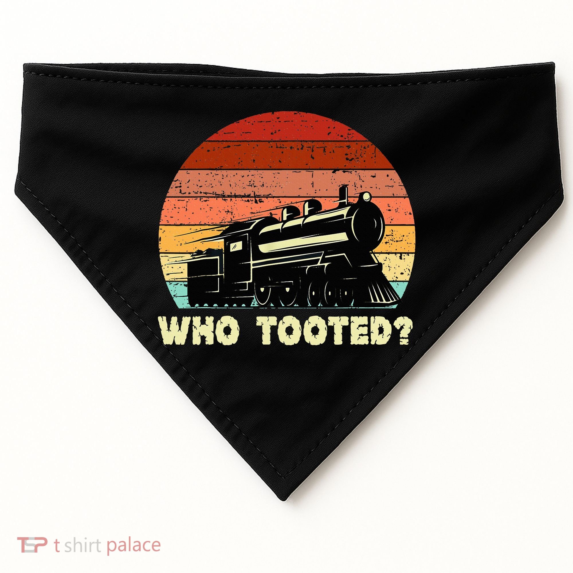 Who Tooted Funny Train Lovers & Railroad Retro Sunset USA-Made Doggie Bandana