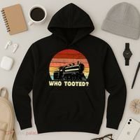 Who Tooted Funny Train Lovers & Railroad Retro Sunset Hoodie thumb 3