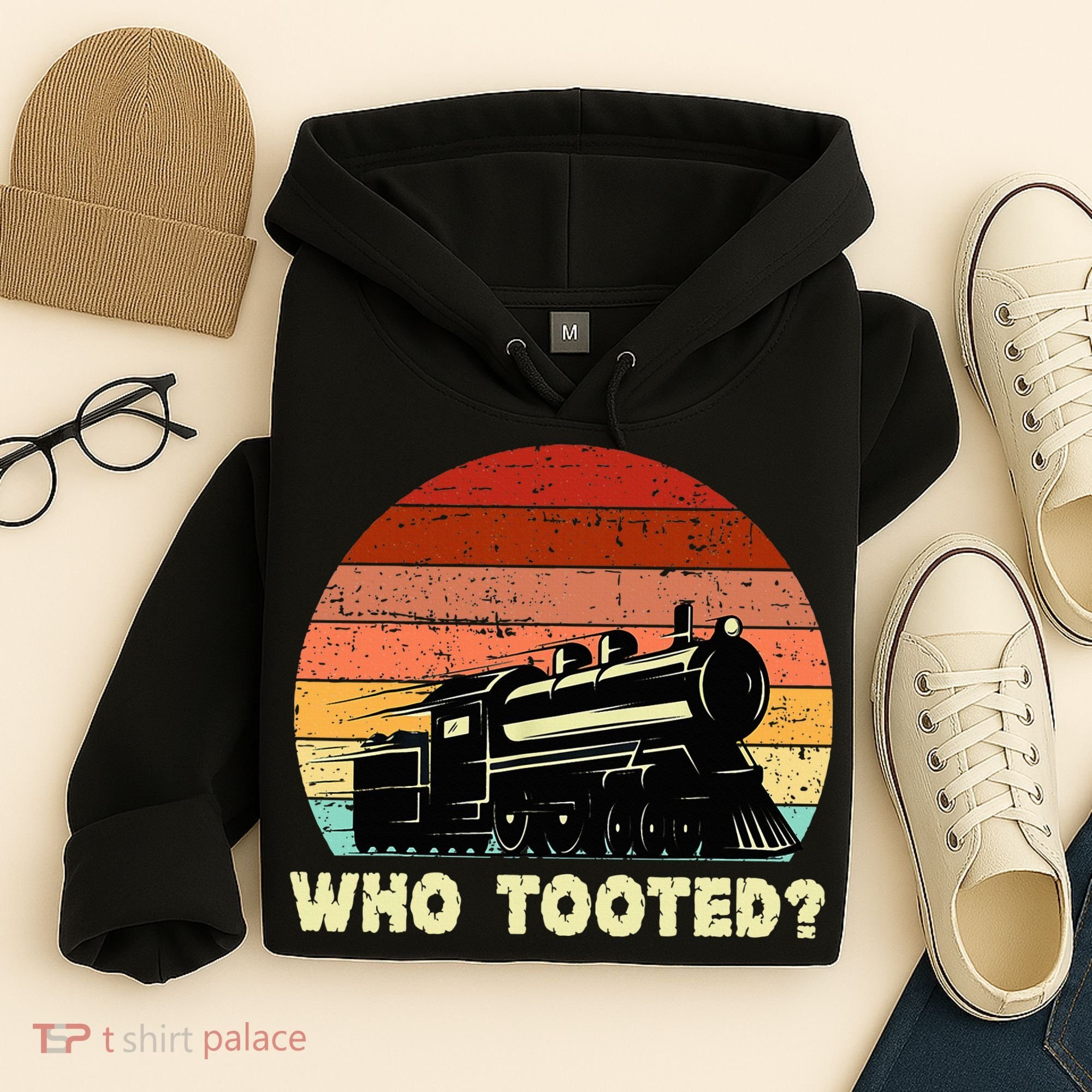 Who Tooted Funny Train Lovers & Railroad Retro Sunset Hoodie