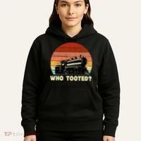 Who Tooted Funny Train Lovers & Railroad Retro Sunset Hoodie thumb 5