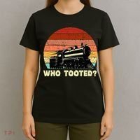 Who Tooted Funny Train Lovers & Railroad Retro Sunset T-Shirt thumb 4