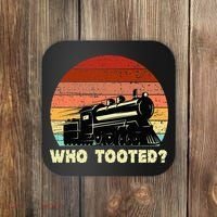 Who Tooted Funny Train Lovers & Railroad Retro Sunset Coaster thumb 0