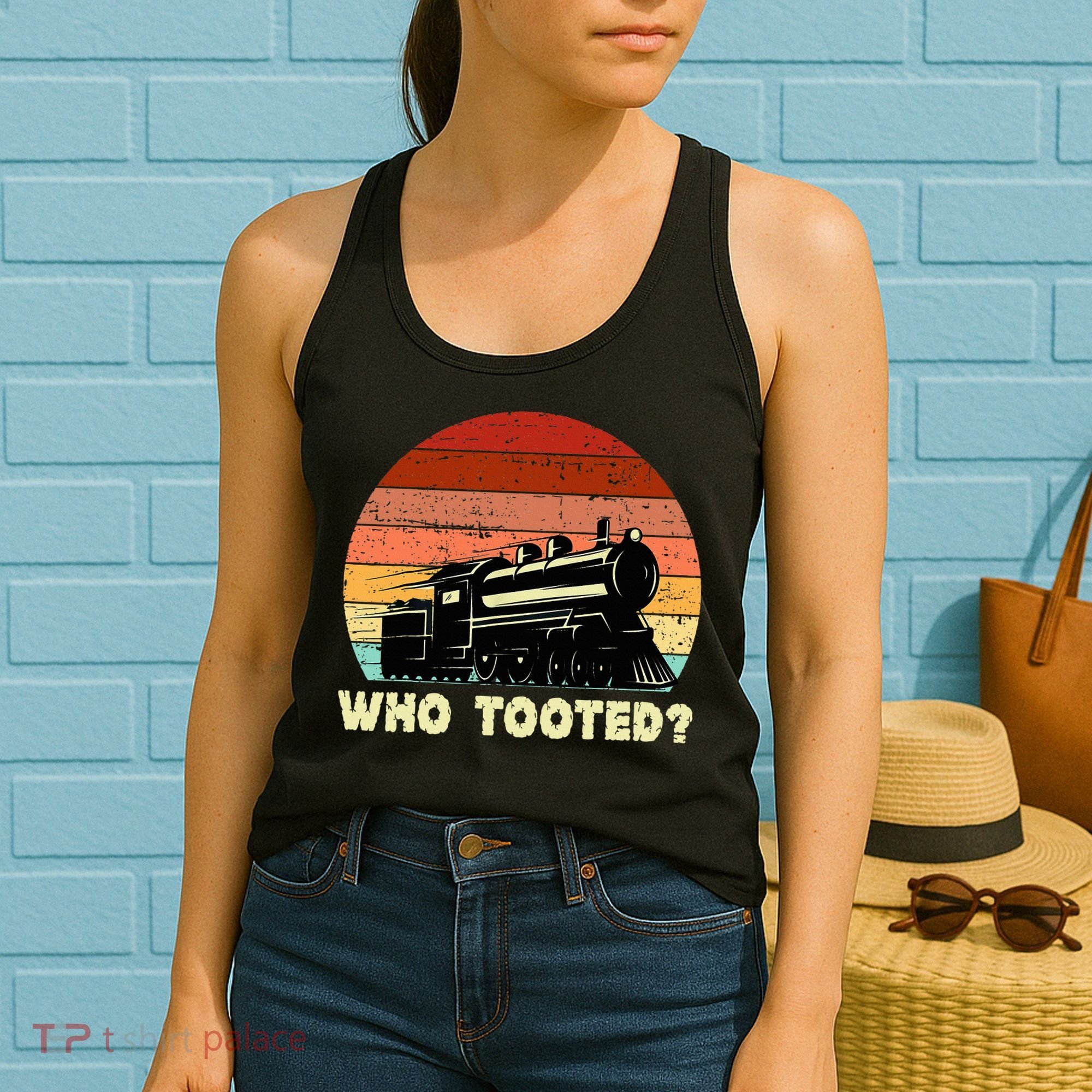Who Tooted Funny Train Lovers & Railroad Retro Sunset Women's Tank Top