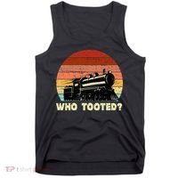 Who Tooted Funny Train Lovers & Railroad Retro Sunset Tank Top thumb 0