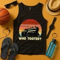 Who Tooted Funny Train Lovers & Railroad Retro Sunset Tank Top thumb 4