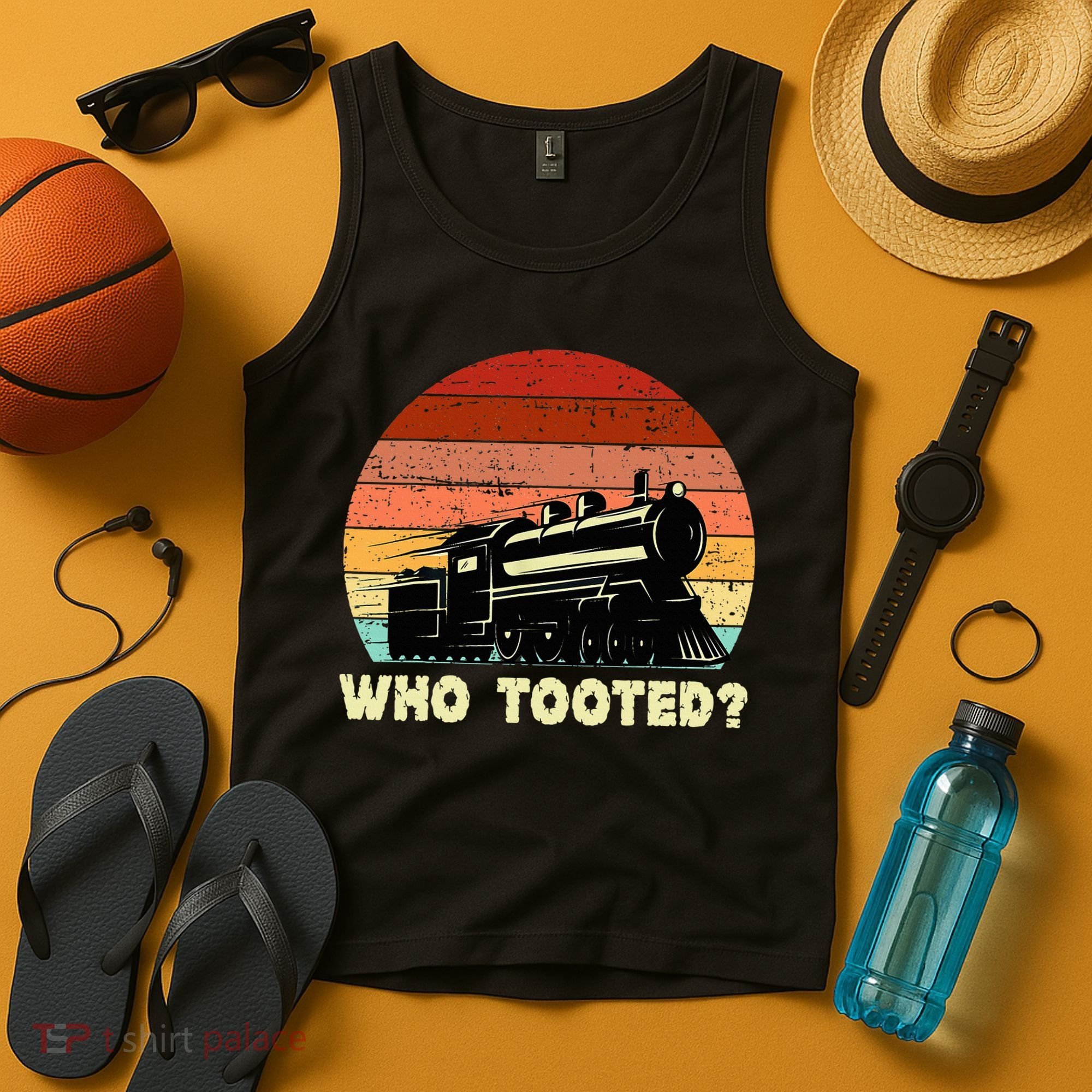 Who Tooted Funny Train Lovers & Railroad Retro Sunset Tank Top