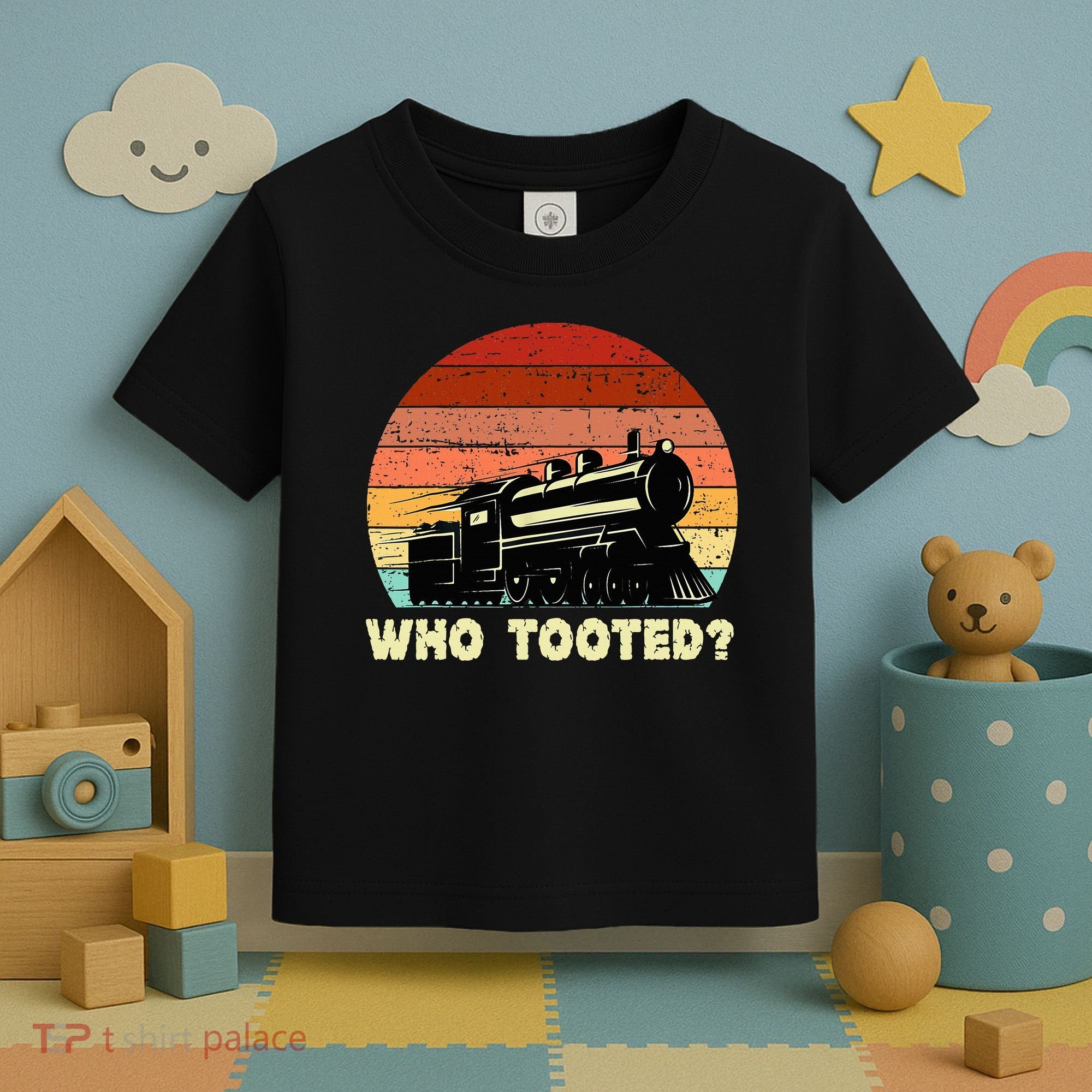 Who Tooted Funny Train Lovers & Railroad Retro Sunset Toddler T-Shirt